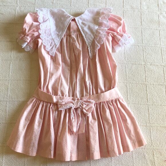 VTG 80s Peaches ’n Cream Pink Lace Ruffle Dress Girls 6 Cottagecore Prairie USA - Picture 7 of 13